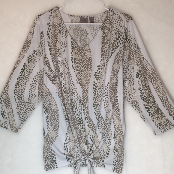 CHICO’S “Easy Wear” Packable Wrinkle Free Poly Jersey Knit 3/4 Sleeve Tie Front - Picture 1 of 16